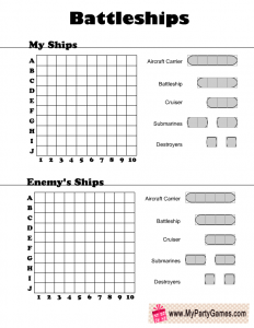 Free Printable Battleships Game in Black and White
