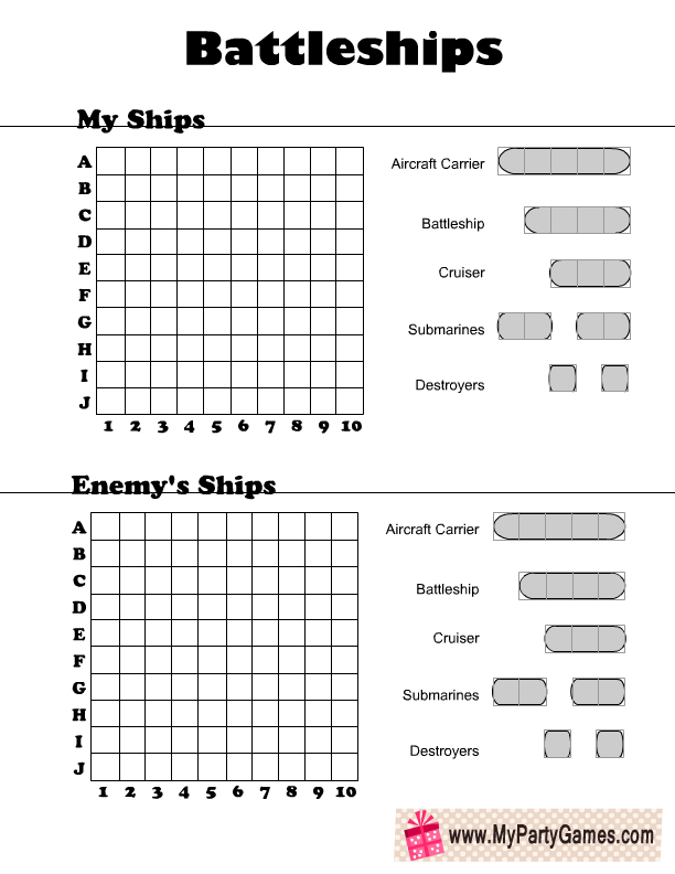 Free Printable Battleships Game for Kids My Party Games