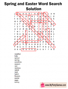 Spring and Easter Word Search Solution