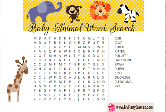Free Printable Baby Animal Word Search Game