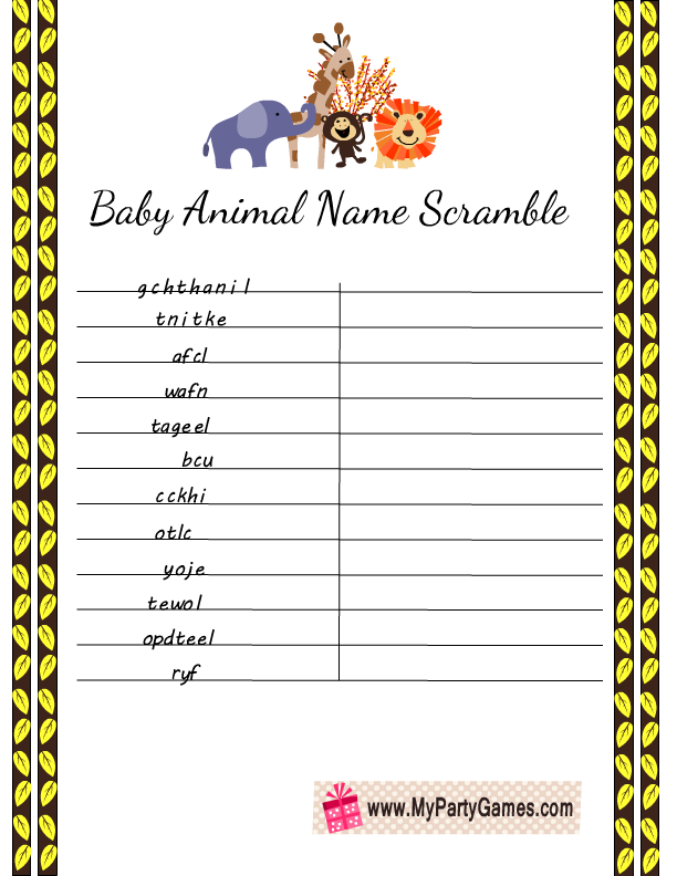 Free Printable Baby Animal Name Scramble