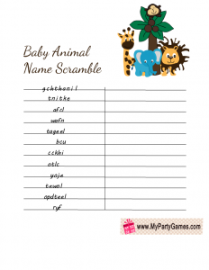 Free Printable Baby Animal Name Word Scramble
