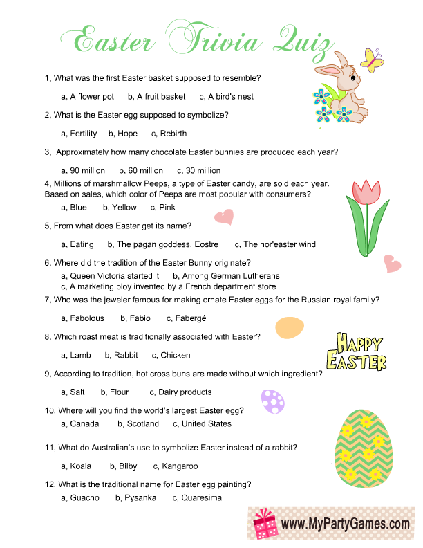 free printable easter trivia quiz