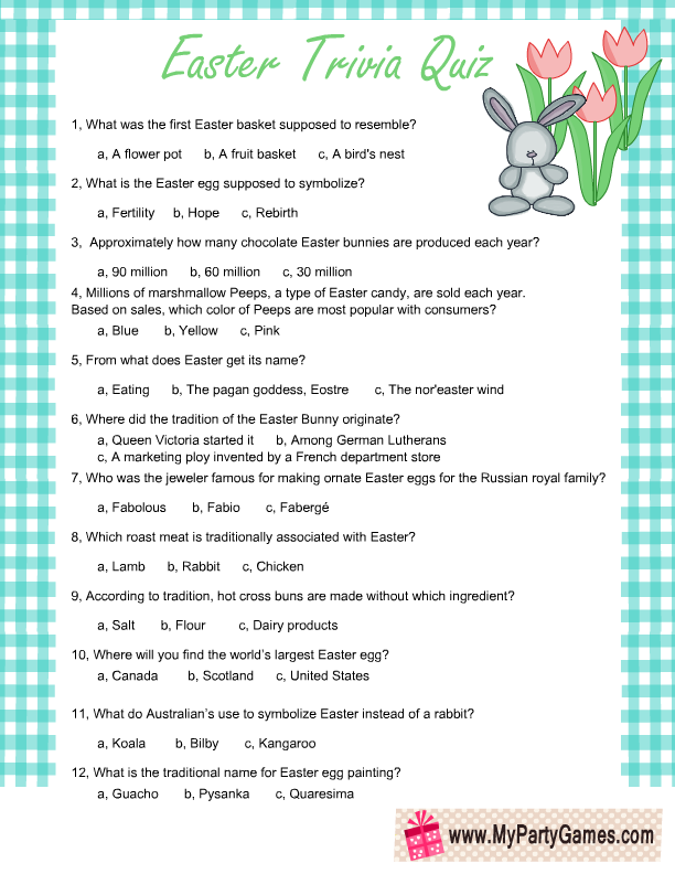 Free Printable Easter Trivia Quiz