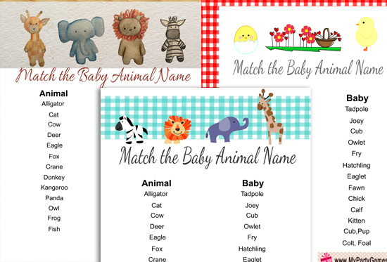 Free Printable Match The Baby Animal Name Game