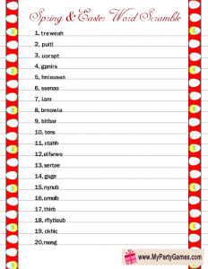 Free Printable Spring Word Scramble