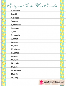 Free Printable Spring and Easter Word Scramble