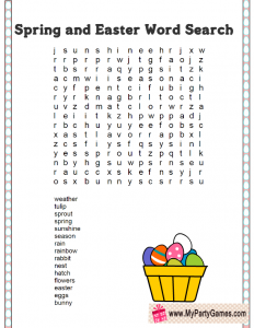 Easter and Spring Word Search Game Printable