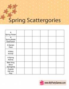 Free Printable Spring Scattergories Game Categories