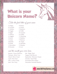 What is your Unicorn Name? Free Printable Game