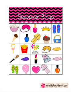 Free Printable Sleepover / Slumber Party Bingo Game Cards