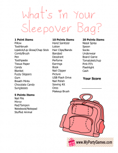 What's in your Sleepover Bag? Free Printable