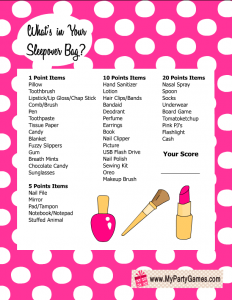 What's in your Sleepover Bag? Printable Game for Girls