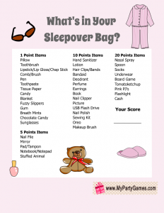 Free Printable What's in your Sleepover Bag? Game 