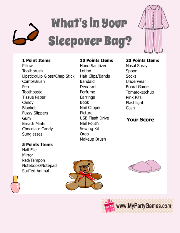 Your Sleepover Bag Slumber Party Game