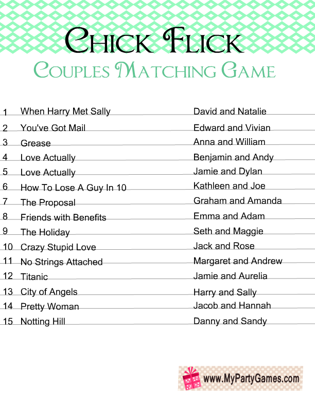 Free Printable Match the Famous Couple Game