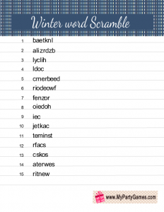 Free Printable Winter Word Scramble Game