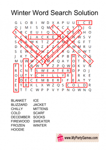 Winter Word Search Puzzle Solution