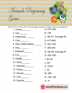 Free Printable Animal Pregnancy Game Worksheet