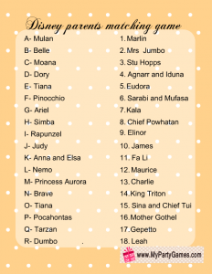 Free Printable Disney Parents Match Game