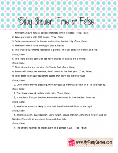 Baby Shower True or False Trivia Quiz,  Free Printable 