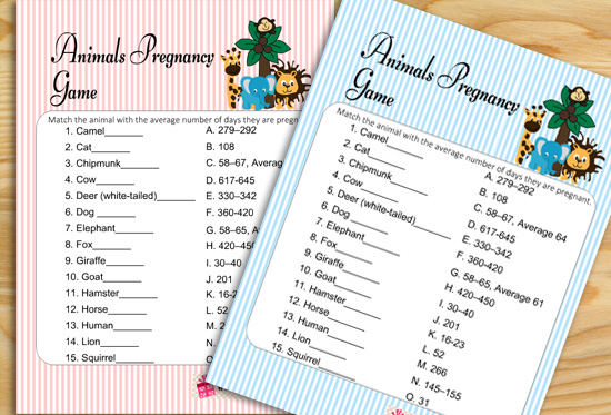 Free Printable Animal Pregnancy Game