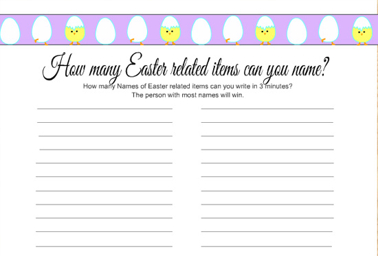 Free Printable, How many Easter Items can you name? Game