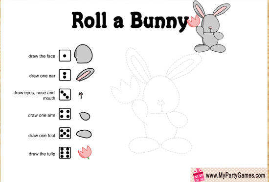 Free Printable Roll a Bunny, Spring and Easter Game