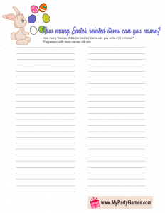 How many Easter-related items can you name, free printable game