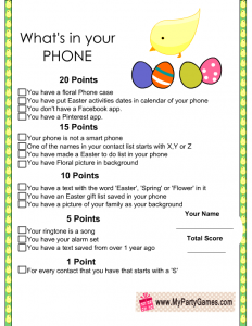 Easter What's in your Phone Game Printable