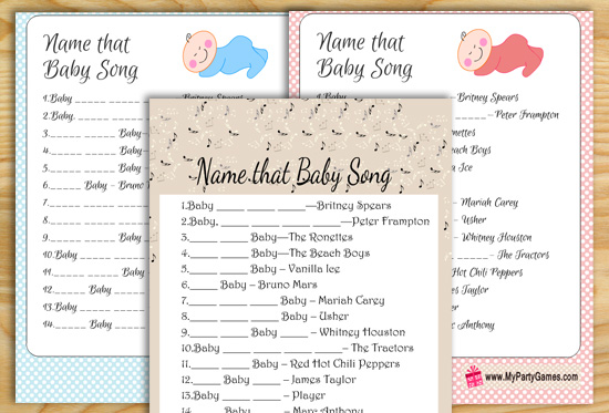 Free Printable Name that Song Baby Shower Game