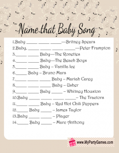 Free Printable Name that Song Baby Shower Game