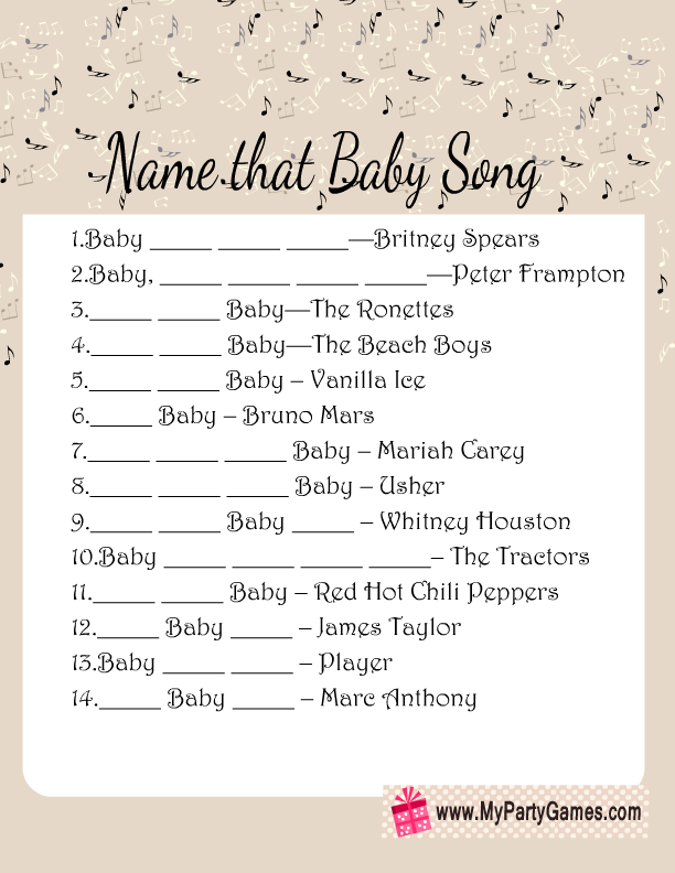 Free Printable Name that Song Baby Shower Game