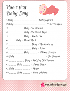 Name that Baby Song Game Printable in Pink Color