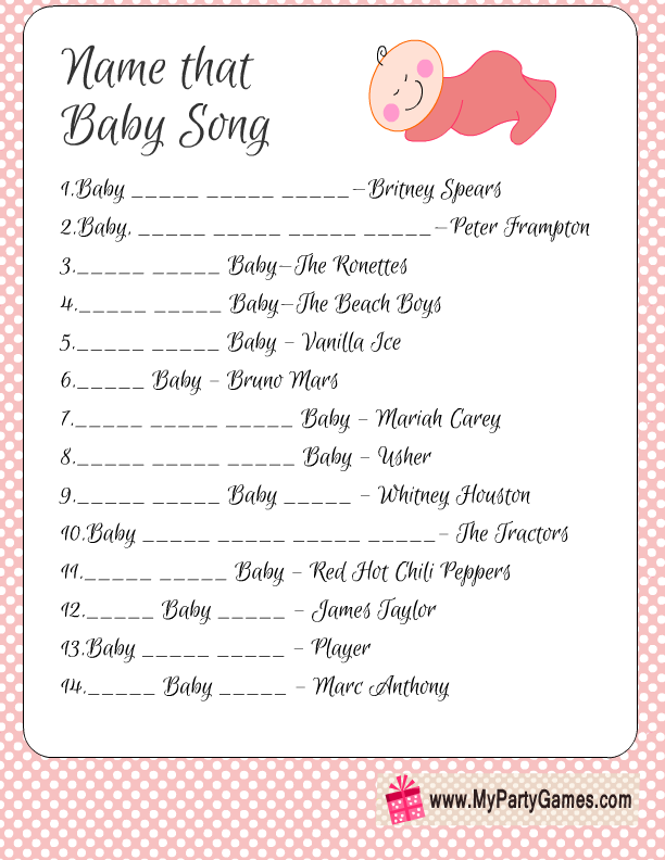 Free Printable Name That Song Baby Shower Game