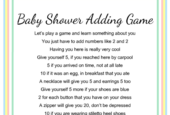Free Printable Baby Shower Adding Game Rhyme (Ice-breaker)
