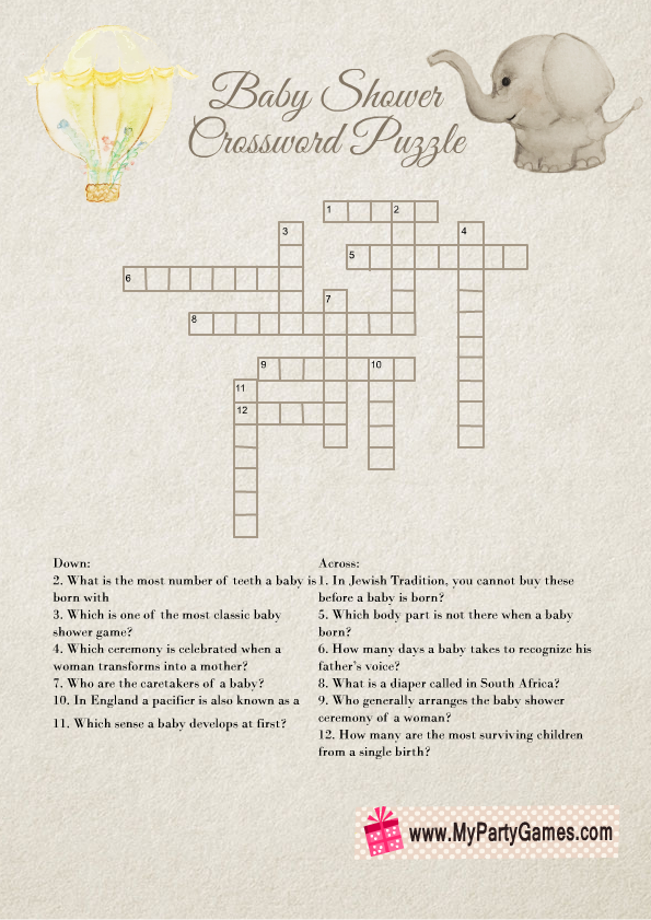 Free Printable Baby Shower Crossword Puzzle