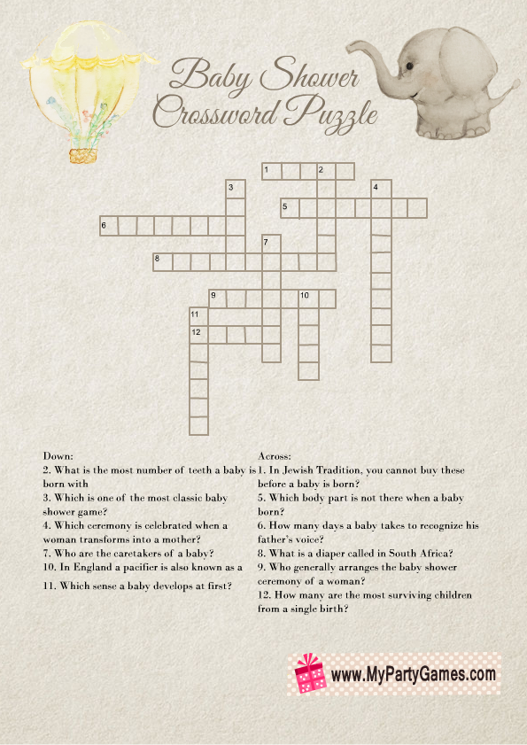 free printable baby shower crossword puzzle