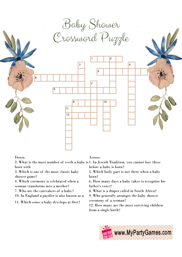 Baby Shower Crossword Puzzle