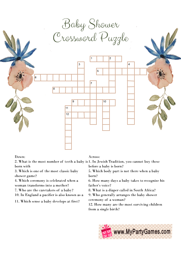 free printable baby shower crossword puzzle