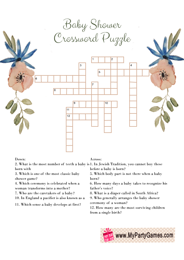 Free Printable Baby Shower Crossword Puzzle