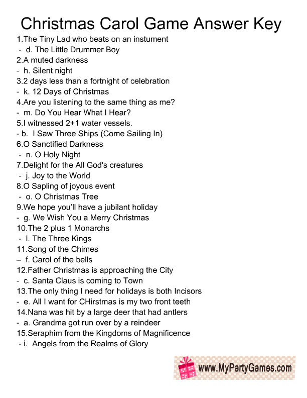 Party Games Christmas Carol