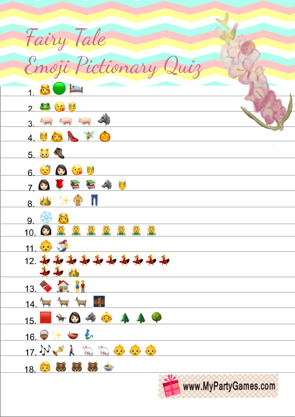 Fairy Tales Emoji Pictionay Quiz for Baby Shower