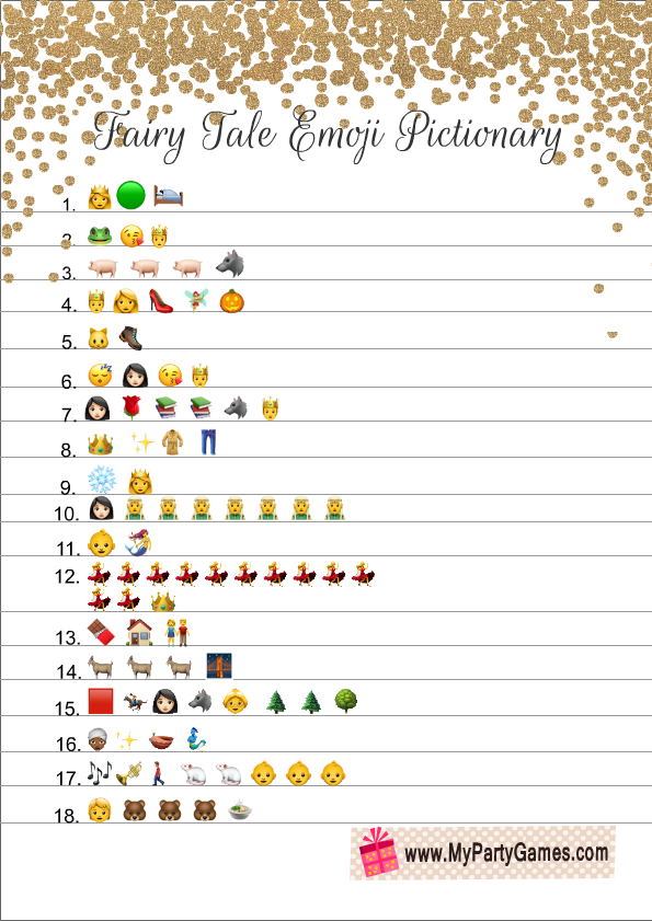 Free Printable Fairy Tale Emoji Pictionay Quiz for Baby Shower