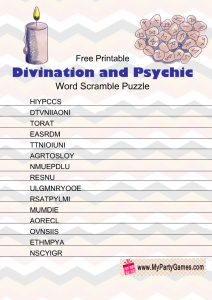 Free Printable Divination and Psychic Word Scramble Puzzle