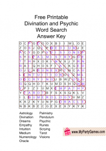 Divination and Psychic Word Search Puzzle Solution