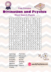 Free Printable Divination and Psychic Word Search Puzzle