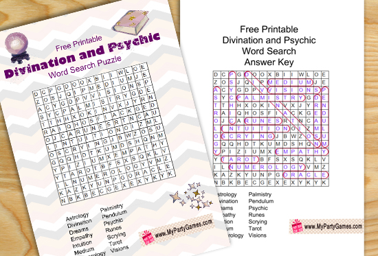 Free Printable Divination and Psychic Word Search Puzzle