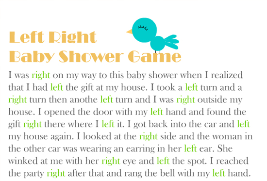 Free Printable Left, Right Baby Shower Game