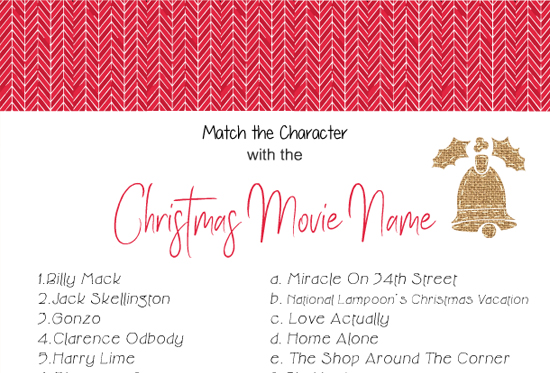 Match the Character with the Christmas Movie Name Game